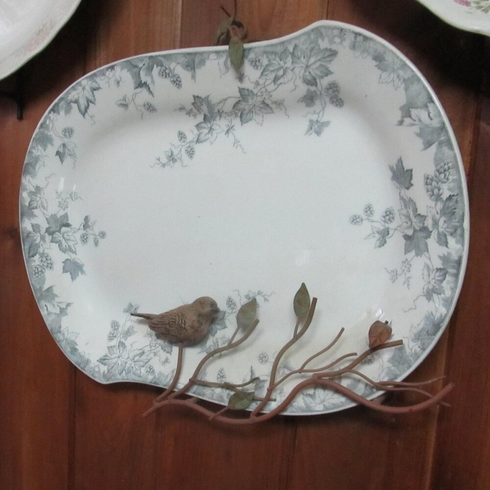 Gray Blue Transferware Platter Antique Johnson Bros HOP Pattern Dinnerware
